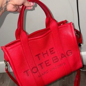 Marc Jacobs Red Pebbled Leather Tote Bag with Logo